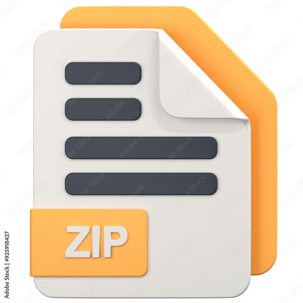 Fototapeta premium White File with zip extension 3D Icon Illustration. Low Poly Style