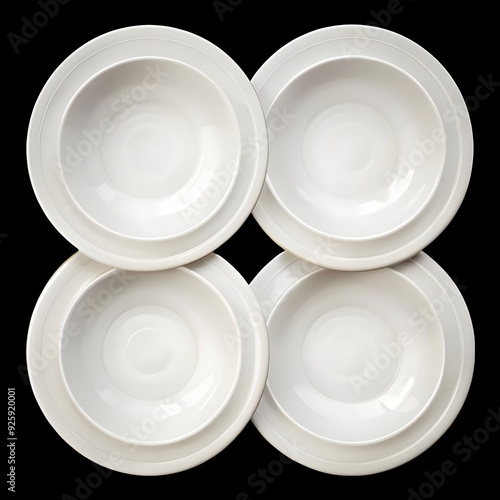 4-empty white plate align in rows top view on white background