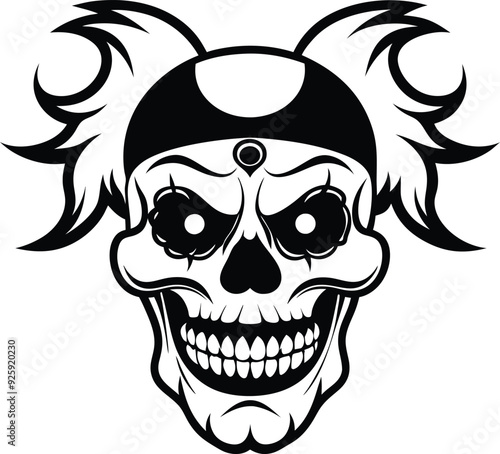 clown skull illustration black and white