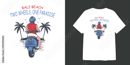 illustration  motorcyclist on  adventure to the beach with the text Bali Beach