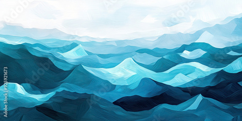 Ocean waves art background illustration, blue water sea pattern artwork backdrop, painting stylistic oceans, generated ai photo