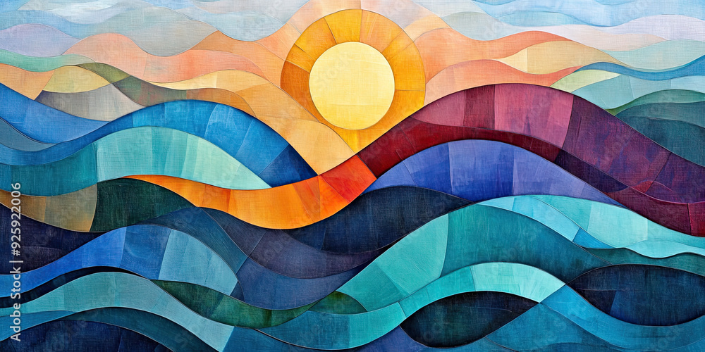 Ocean waves art background illustration, blue water sea pattern artwork ...