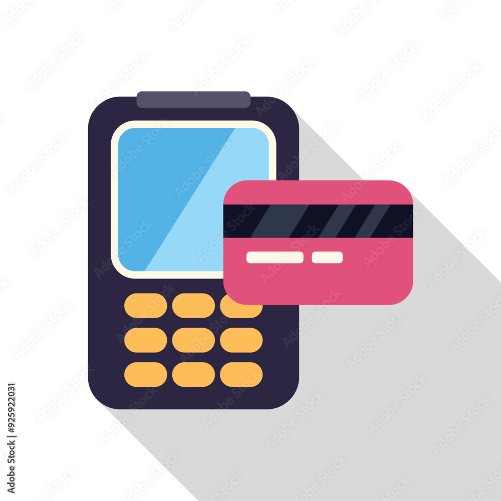 Credit card being processed by a pos terminal with buttons for payment Credit card being processed by a pos terminal with buttons for payment