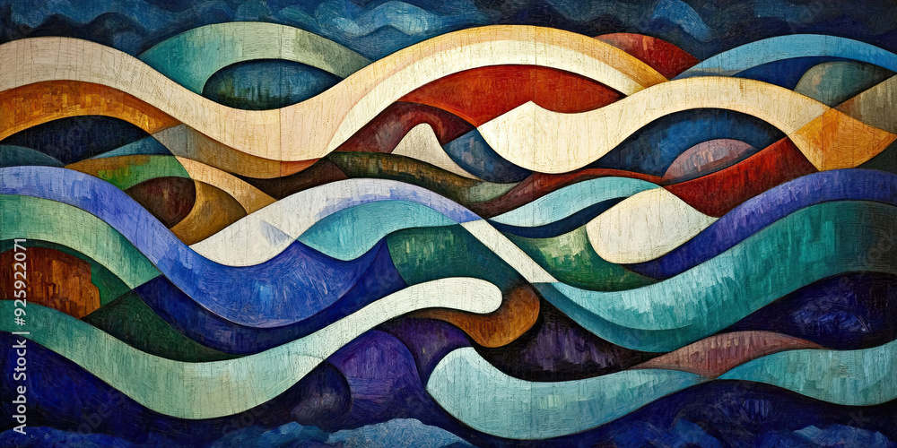 Ocean waves art background illustration, blue water sea pattern artwork ...