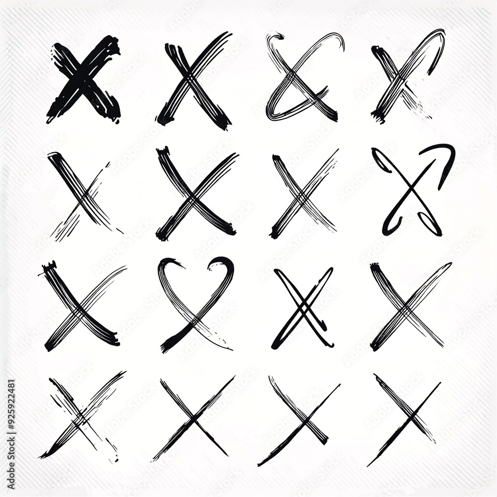 Isolated Hand-Drawn X Marks on White Background Isolated Hand-Drawn X Marks on White Background