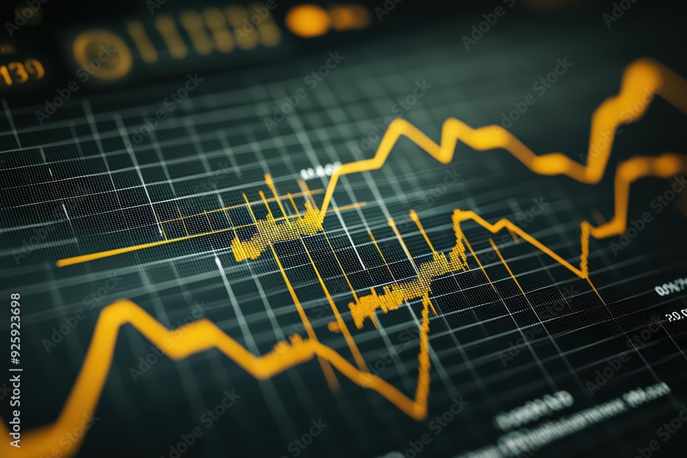 Close-up of a dynamic financial chart showcasing market trends with vibrant orange lines against a dark background. Close-up of a dynamic financial chart showcasing market trends with vibrant orange lines against a dark background.