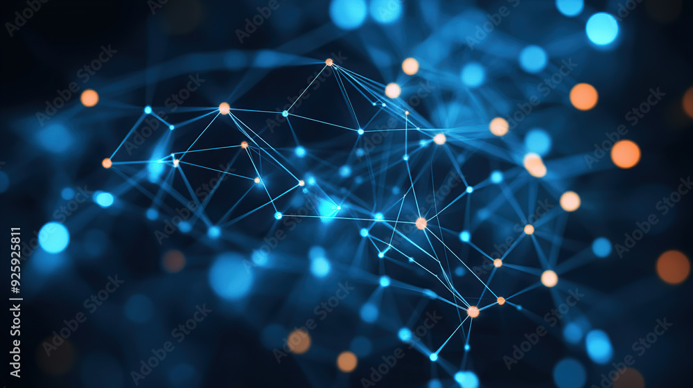 Abstract background with glowing dots and connections in blue color Abstract background with glowing dots and connections in blue color