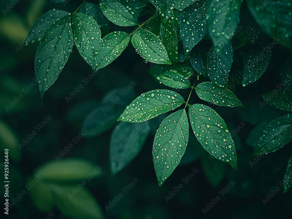Fototapeta premium A leafy green plant with droplets of water on it