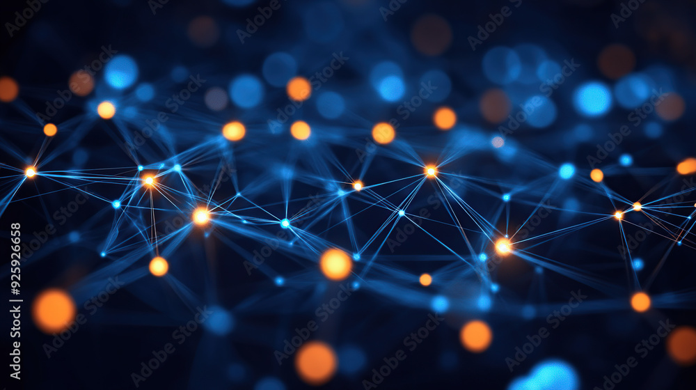 Abstract background with glowing dots and connections in blue color Abstract background with glowing dots and connections in blue color