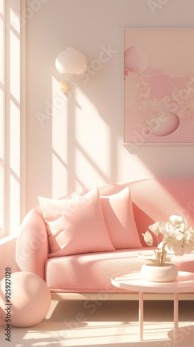 Whimsical 3D Rendered Interior: Charming Girl's Room Design with Abstract Elements. Creative Marketing Background for Home Decor and UI Web Poster. Innovative Renovation Concept Blending Cute Aestheti
