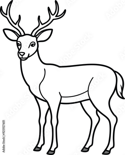 An outline illustration of a deer, standing gracefully with antlers visible, drawn with elegant and slender lines on a white background.