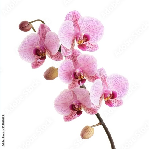Close up of rosy beautiful orchid on an isolated white background
