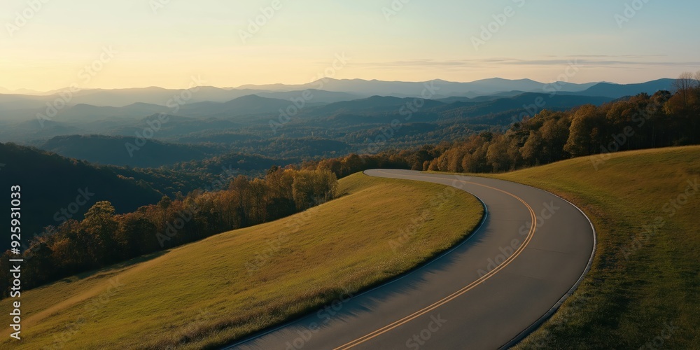 A road winding its way through the beautiful landscape of the Blue Ridge Parkway. With copy space. A road winding its way through the beautiful landscape of the Blue Ridge Parkway. With copy space.