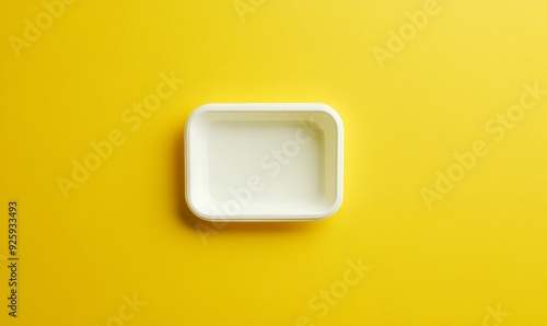 Creative Abstract Yellow Background with Empty Plastic or Paper Tray Model: Versatile Product Display Mockup for Marketing. Minimalist UI Web Poster Design Showcasing Blank Canvas for Merchandise Pres