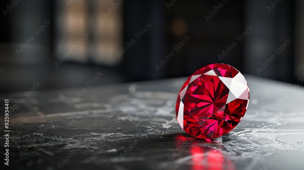 A vibrant red ruby gem captured in an ultra-close shot, its facets glowing with intense color. The backdrop is a sleek, blurred black wall with subtle patterns, creating a luxurious and elegant A vibrant red ruby gem captured in an ultra-close shot, its facets glowing with intense color. The backdrop is a sleek, blurred black wall with subtle patterns, creating a luxurious and elegant