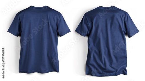 neavy blue T-shirt with nothing isolated on white background , Front and back view generate ai photo