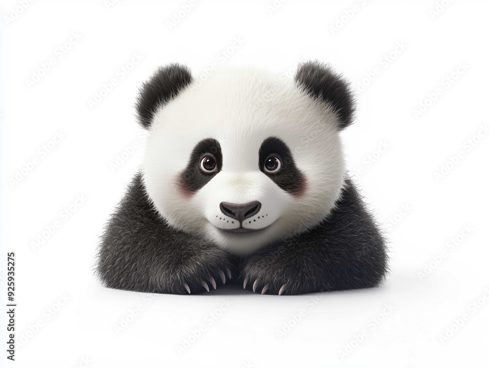 Naklejka premium Cute Baby Panda Lying Down – Adorable Cartoon Character. Generative AI