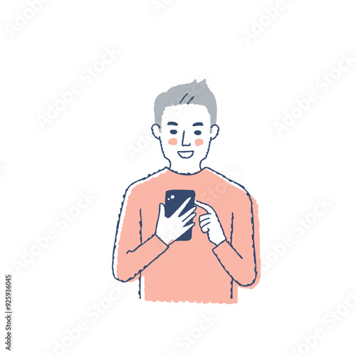 スマートフォンを操作している笑顔の男性