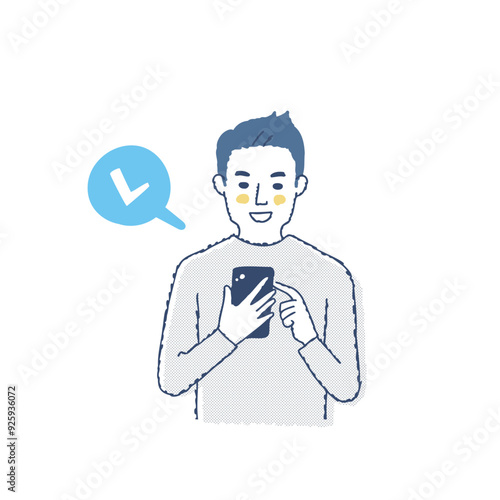 スマートフォンを操作している笑顔の男性