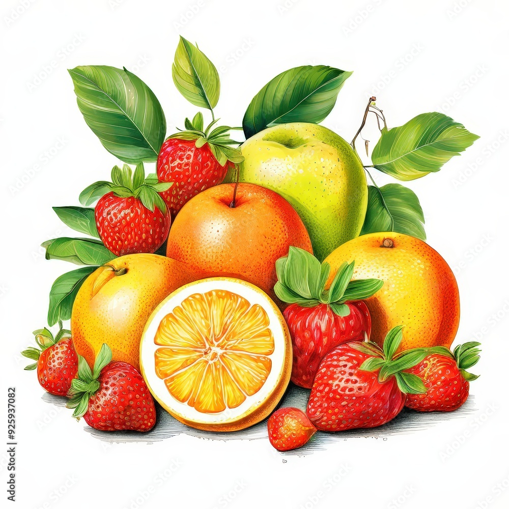 the AI Image Generator, fresh fruits isolated on white the AI Image Generator, fresh fruits isolated on white