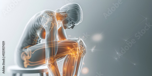 X-Ray Style of Depressed Human Body with Highlighted Joints - Pain, Stress, and Anatomy Concept in Medical Visualization