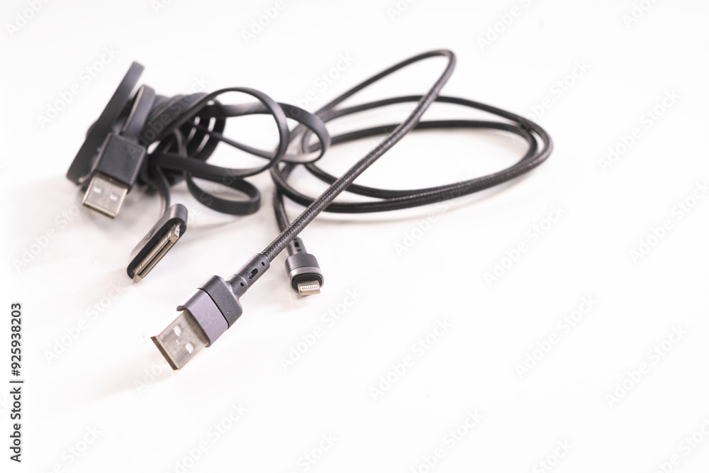 two rolls of cell phone cable on a white background two rolls of cell phone cable on a white background