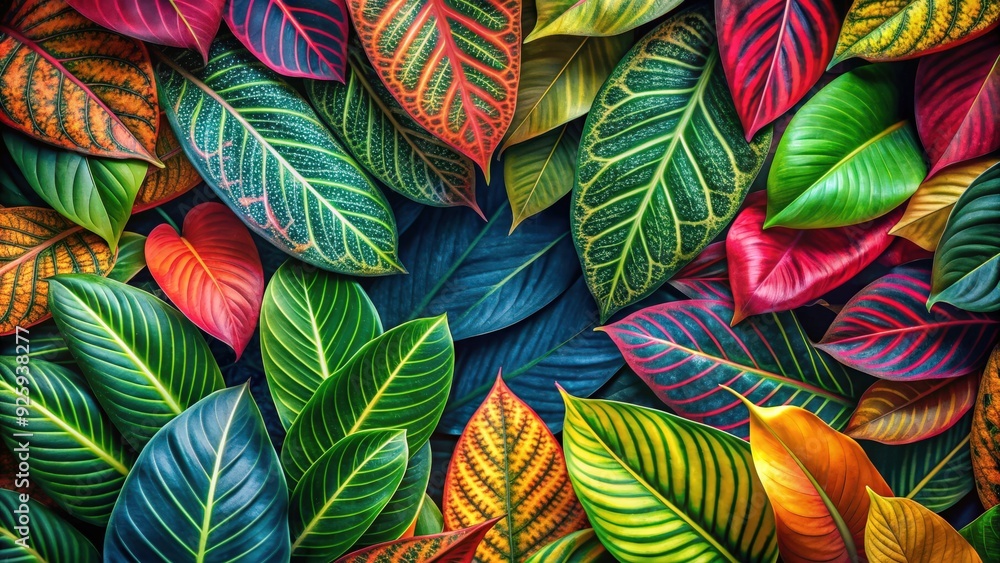 Tropical leaves in vibrant hues forming an abstract background, tropical, leaves, abstract, background, lush, foliage Tropical leaves in vibrant hues forming an abstract background, tropical, leaves, abstract, background, lush, foliage