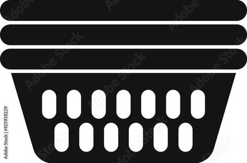 Simple vector icon of a laundry basket full of clothes, isolated on a white background