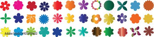 Colorful flower icon in various shape, size, and vibrant hue. Perfect for design, decoration, and creative projects needing floral patterns