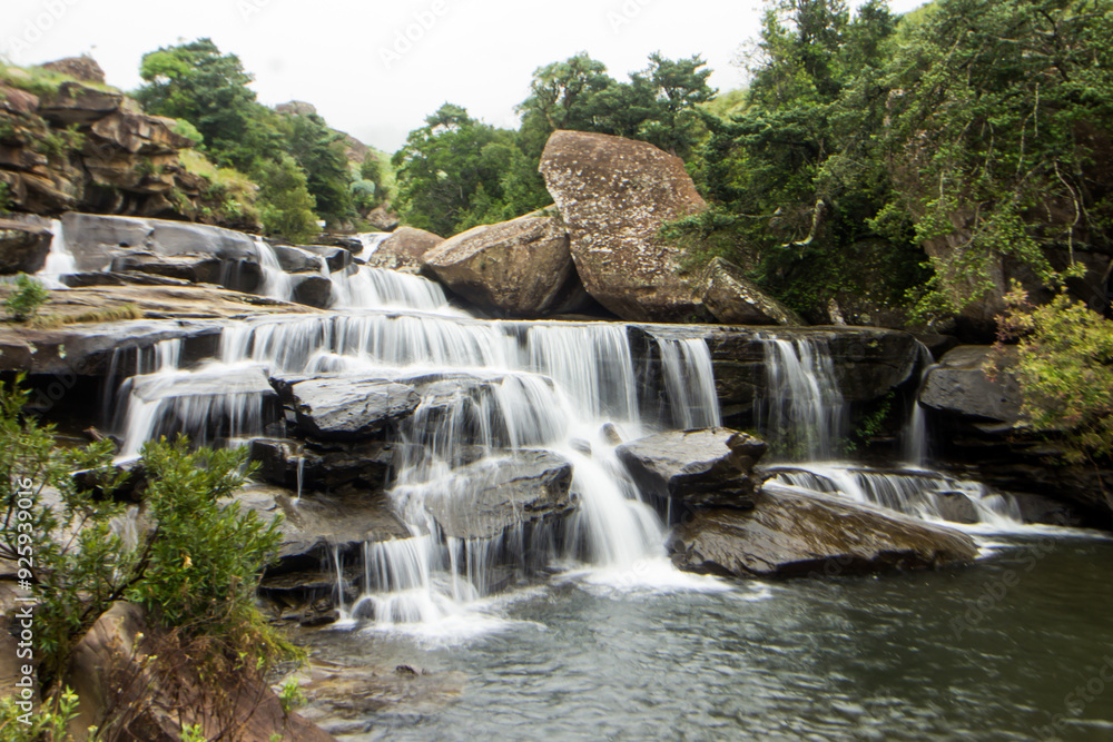 Fototapeta premium View of the steps of the Cascades in the Mahai River in the Drakensberg Mountains of South Africa.