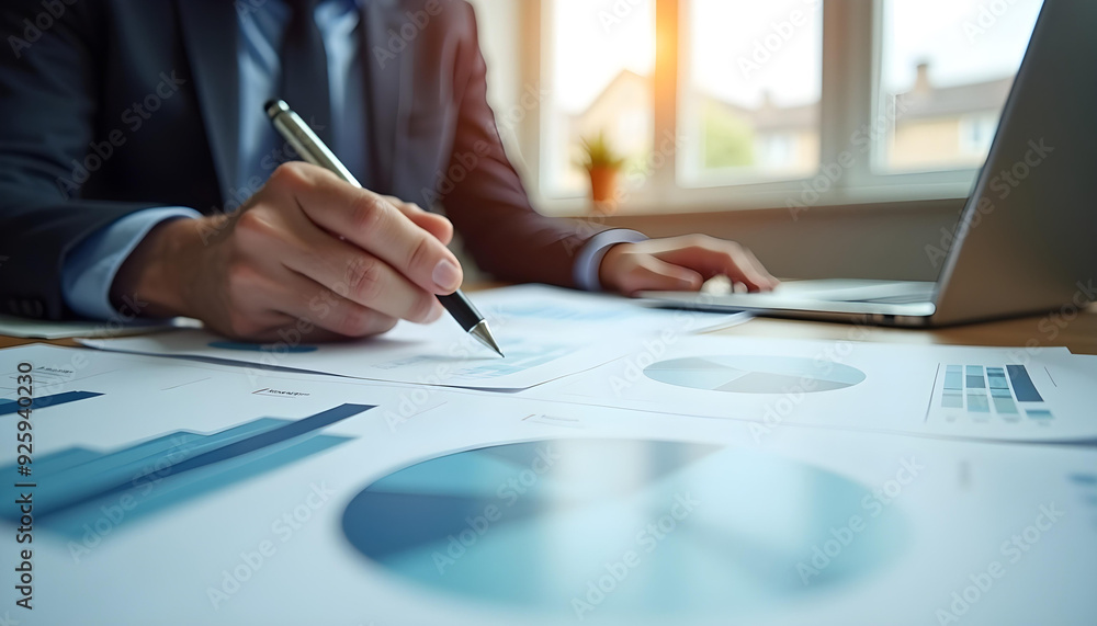 A Businessperson Analyzing Charts and Graphs with a Pen A Businessperson Analyzing Charts and Graphs with a Pen
