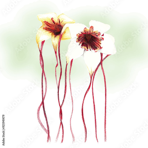Spider Tresses  Flower colored pencil isolated on white background 