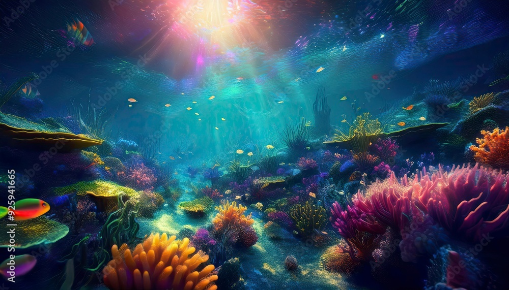 underwater scene with coral reef and fishes. Generated image underwater scene with coral reef and fishes. Generated image