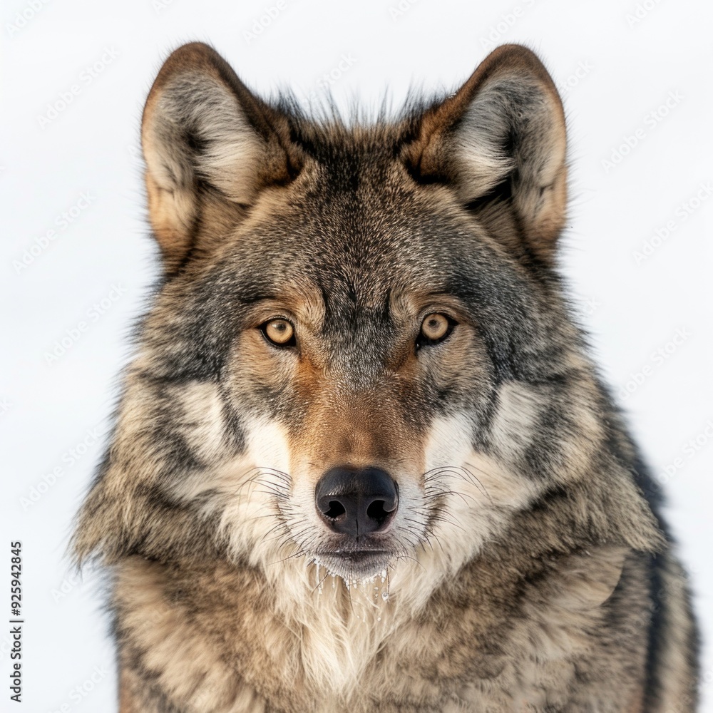 A majestic wolf gazes directly at the camera with piercing eyes. The image captures the beauty and power of this wild animal. It is ideal for wildlife enthusiasts and education. AI. A majestic wolf gazes directly at the camera with piercing eyes. The image captures the beauty and power of this wild animal. It is ideal for wildlife enthusiasts and education. AI.