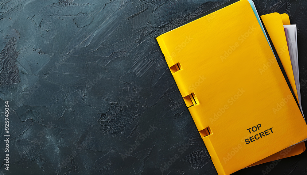 Yellow file with documents and Top Secret stamp on black table, top ...