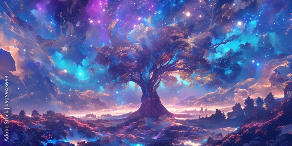 Cosmic Tree of Life: Mesmerizing 3D Fusion of Abstract Gigantic Tree ...