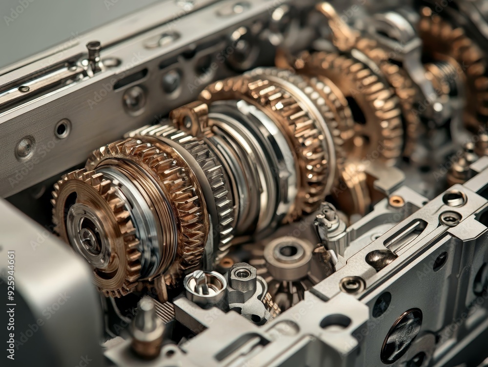 Detailed cutaway view of three speed auto gearbox with currency symbol, highlighting design Detailed cutaway view of three speed auto gearbox with currency symbol, highlighting design