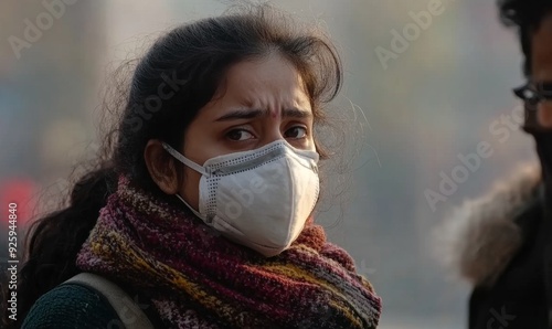 Abstract Delhi Air Pollution Crisis: Masked Citizens Fight for Clean Air. Creative Visualization of Environmental Awareness, Health Protection, and Pollution Prevention. Ideal for World Environment Da