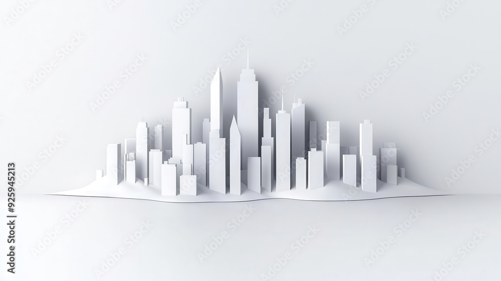 Fototapeta premium Monochrome cityscape, sharp contrasts and dramatic shadows, 3D illustration