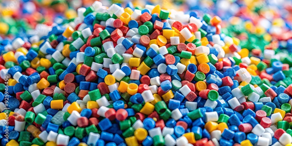 Close-up of recycling plastic into small plastic pellets, plastic recycle concept, recycling, plastic, pellets Close-up of recycling plastic into small plastic pellets, plastic recycle concept, recycling, plastic, pellets