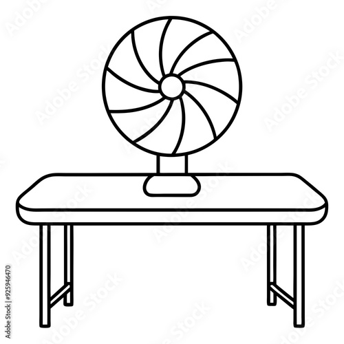 A table with a desk fan on it art vector illustration