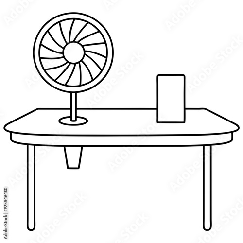 A table with a desk fan on it art vector illustration