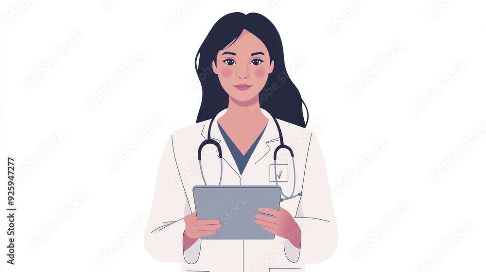 Female Doctor Using Digital Tablet Medical Professional Health Technology Illustration Female Doctor Using Digital Tablet Medical Professional Health Technology Illustration