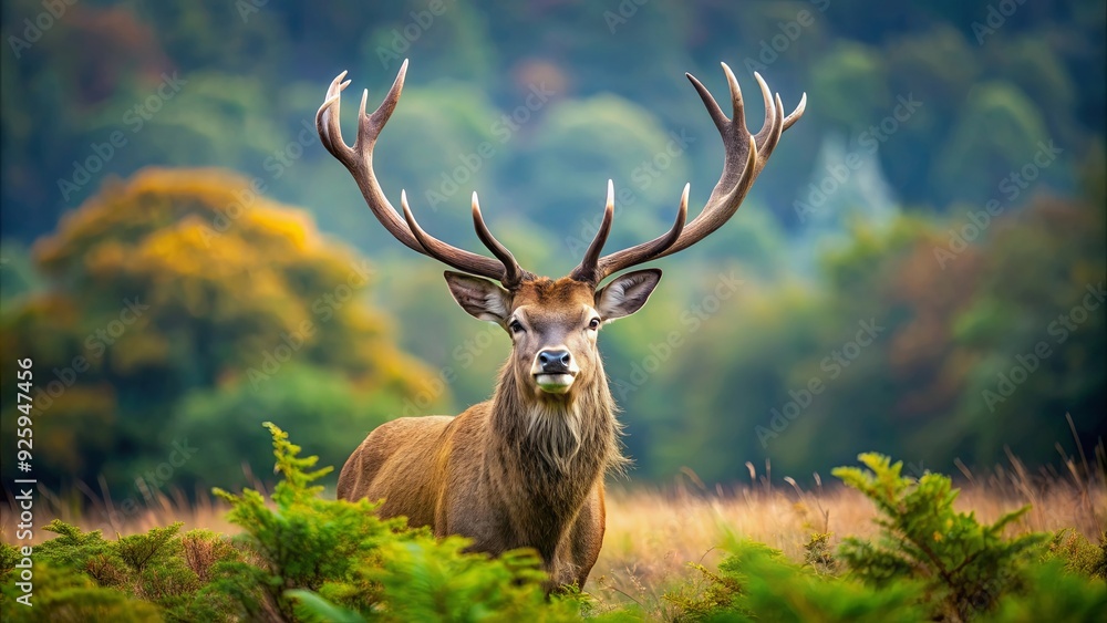 Fototapeta premium Majestic red deer with impressive antlers in a natural setting, wildlife, stag, nature, animal, majestic, impressive, antlers