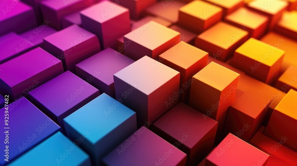 Colorful Geometric 3D Cube Pattern - Abstract Background in Gradient Shades Colorful Geometric 3D Cube Pattern - Abstract Background in Gradient Shades