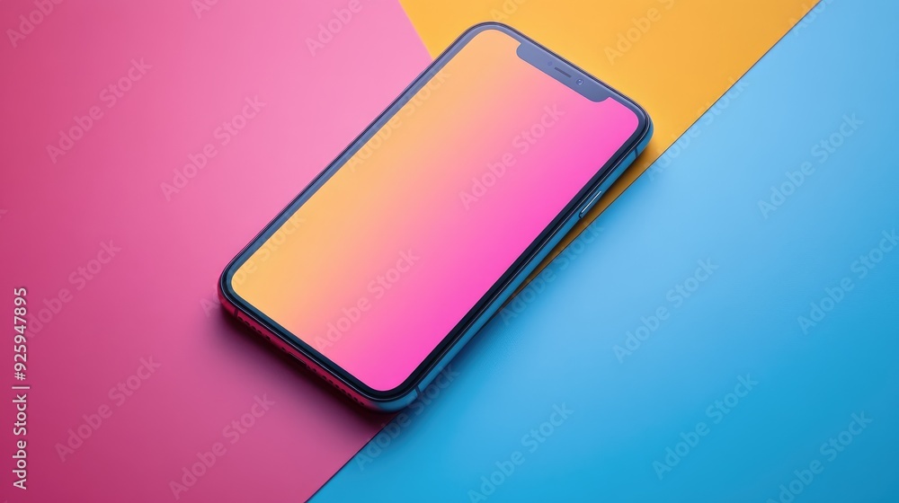 Modern Smartphone with Color Gradient Screen on Vibrant Background Modern Smartphone with Color Gradient Screen on Vibrant Background