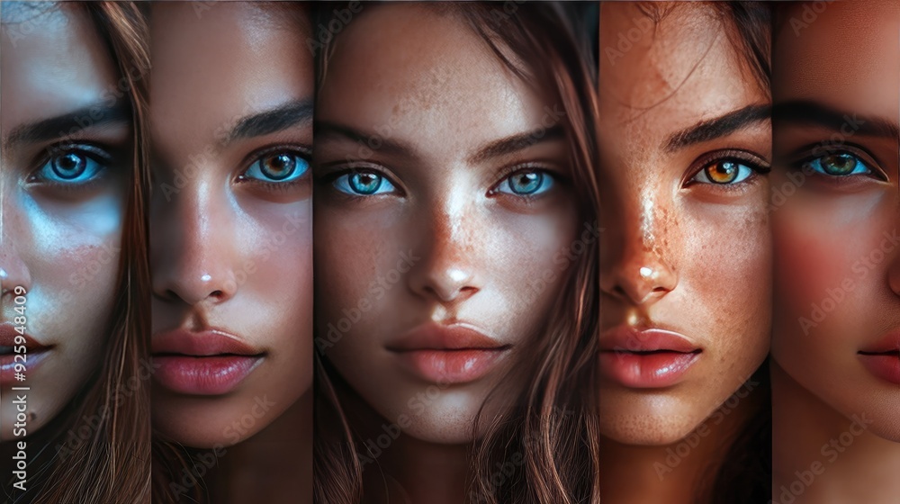 Diverse Beauty Portraits of Women with Different Skin Tones and Eye Colors Diverse Beauty Portraits of Women with Different Skin Tones and Eye Colors