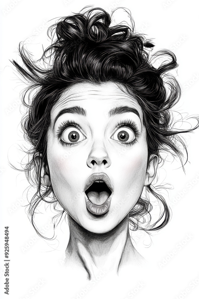 Surprised Woman. Generated image. A digital illustration of a surprised woman with a shocked expression. Portrait, pop art, line art in ink. Surprised Woman. Generated image. A digital illustration of a surprised woman with a shocked expression. Portrait, pop art, line art in ink.
