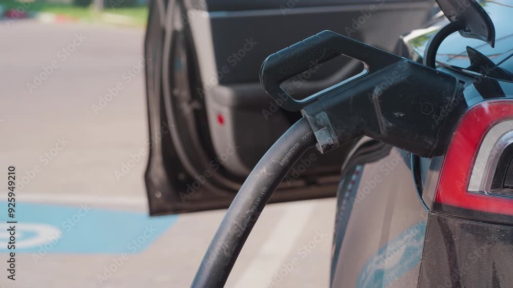 EV car charge station on electric car movement video ecology transport industry EV car charge station on electric car movement video ecology transport industry
