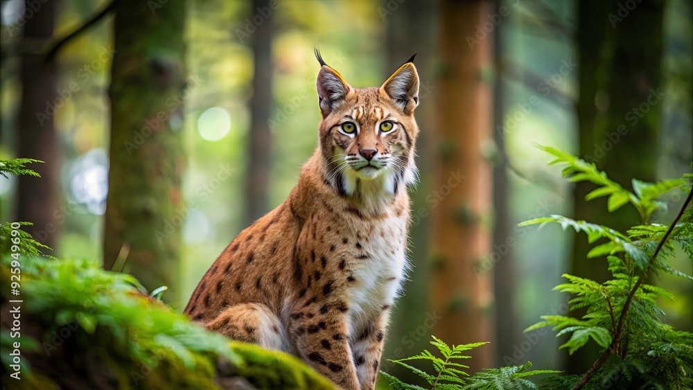 Fototapeta premium Eurasian lynx in a dense forest, wildlife, majestic, predator, nature, animal, Eurasian lynx, wilderness